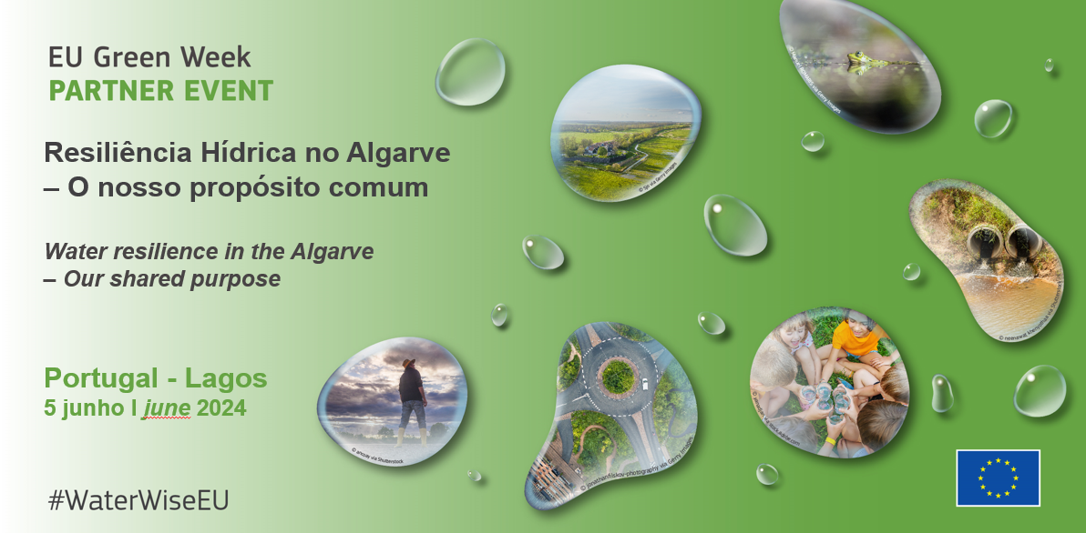 Imagem da Conferência Resiliência Hídrica no Algarve com fundo da EU Green Week